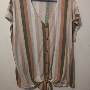 Stripped Button Front Top